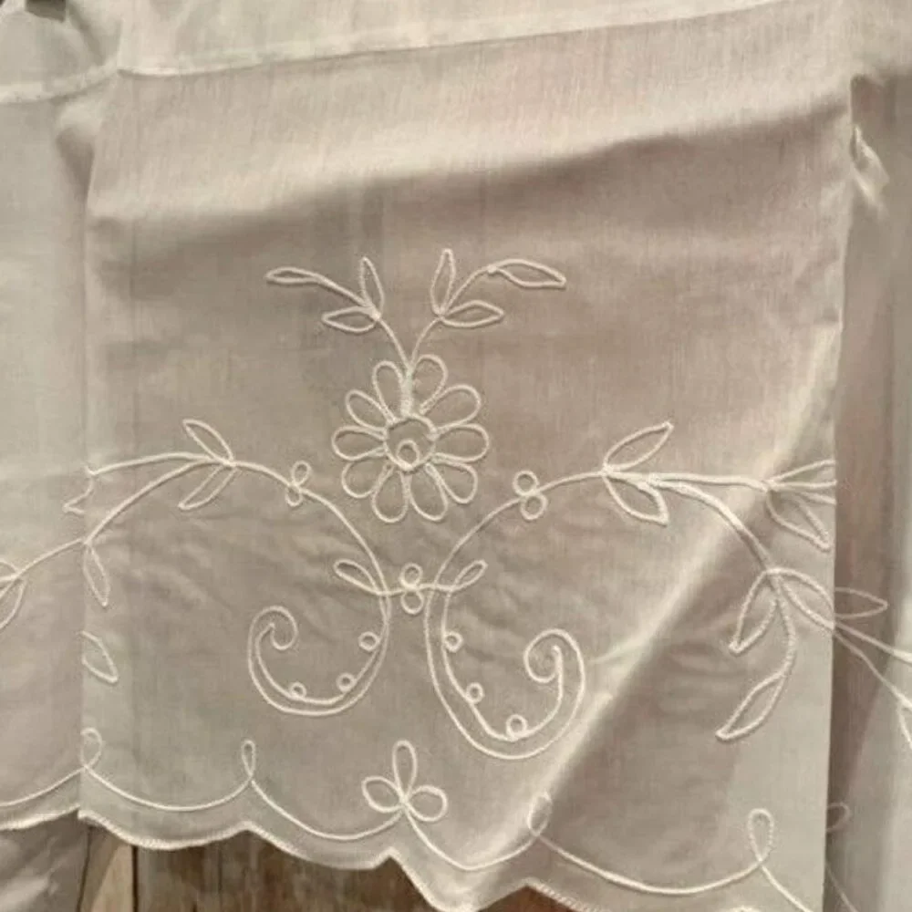 Kenneth Home Fashions Sandherr Swiss Made White Floral Embroidered Curtain Set